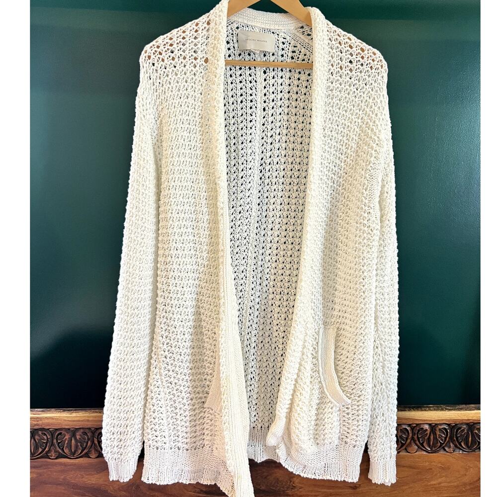 Brochu Walker | Women's Knit Open Front Cardigan Sweater Off White Size Small